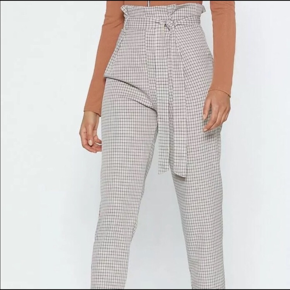 Nasty Gal Plaid Paper Bag Pants